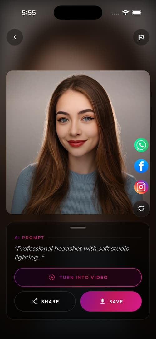 SelfAI AI profile picture maker share screen on iPhone